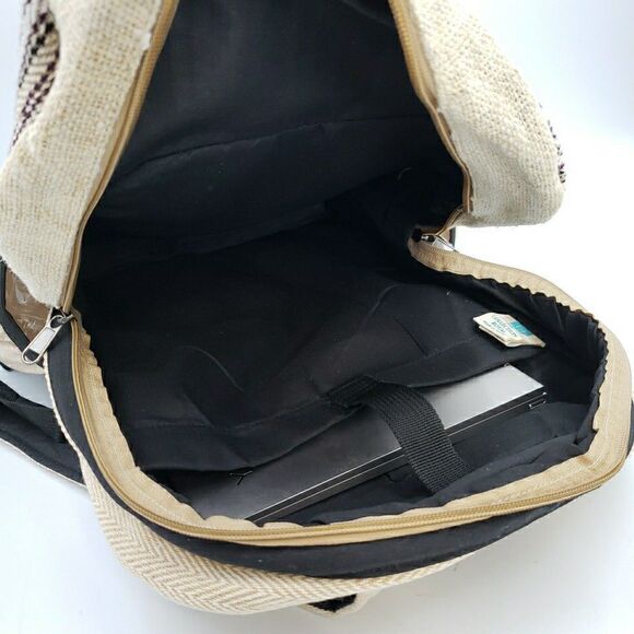 Mushroom Laptop Backpack Travel Bag Lightweight Himalayan Hemp Neutral Stripe - Picture 15 of 16